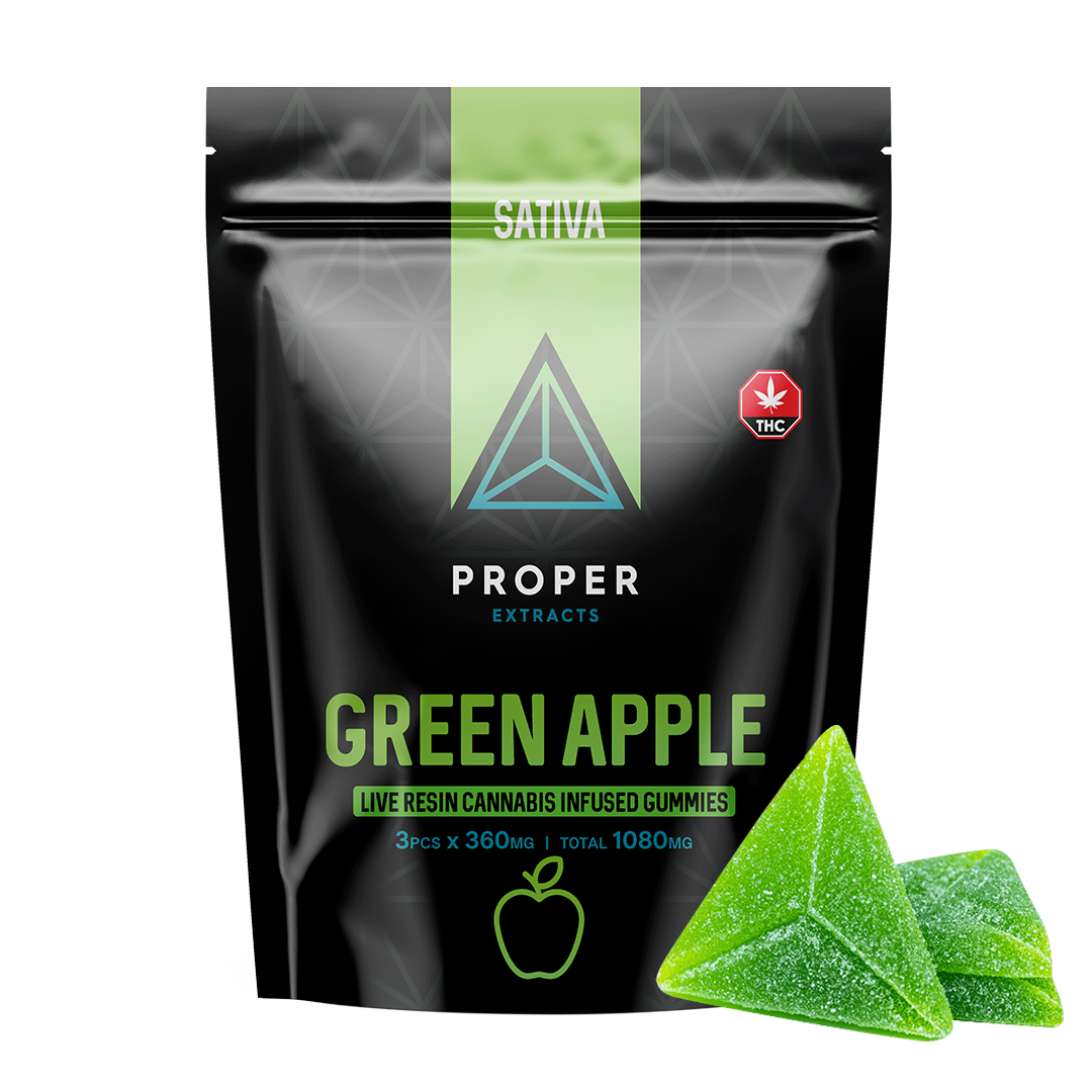 Photographie source: GREEN APPLE LIVE RESIN INFUSED GUMMIES BY PROPER